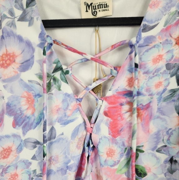 Show Me Your MuMu Kylie Floral Lace-Up Boho Flowy Vacation Mini Dress XS (0-2) - Picture 8 of 14
